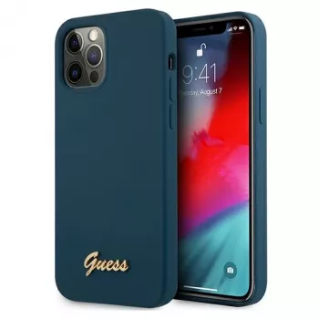 Guess GUHCP12LLSLMGBL Metal Logo Script trdi ovitek za Apple iPhone 12 Pro Max, moder