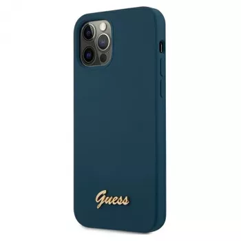 Guess GUHCP12LLSLMGBL Metal Logo Script trdi ovitek za Apple iPhone 12 Pro Max, moder