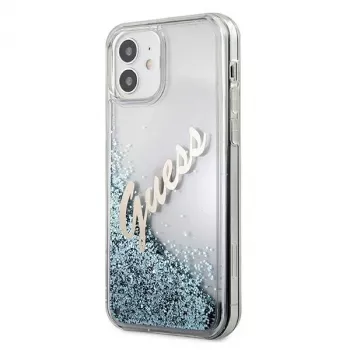Guess Glitter Vintage Script trdi ovitek za Apple iPhone 12 mini – moder