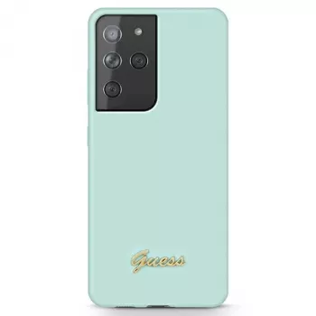 Guess GUHCS21LLSLMGLB silikonski hrbtni ovitek Script Metal Logo za Samsung Galaxy S21 Ultra (moder)