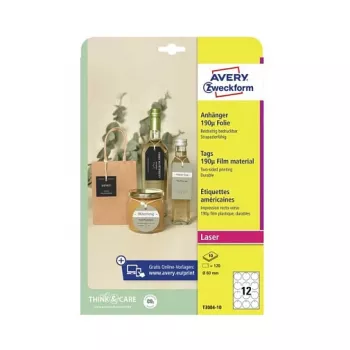 Avery Zweckform T3004-10 nelepljive okrogle etikete, poliester, bele, 60 mm, 120 etiket