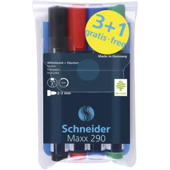 Schneider Maxx 290 marker za belo tablo in flipchart, mešane barve 2,0–5,0 mm, paket 4 kosov