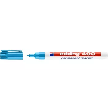 EDDING 400 trajni marker – svetlomoder – okrogla konica – 1 mm – plastika – karton, steklo, usnje, kovina, plastika, les