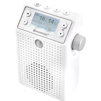 Soundmaster DAB60WE vtičniški radio DAB+, FM, Bluetooth, USB, prostoročno telefoniranje, zaščita pred brizganjem, bel