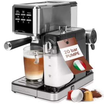 PROFI COOK PC-ES-KA 1266 aparat za espresso s filtrirno ročko in sistemom kapsul, 20 bar, 1450 W, črno-srebrn