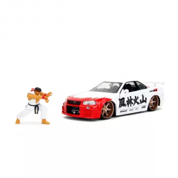 Jada Street Fighter Ryu 1:24 Nissan Skyline GTR die-cast avtomobil s figuro