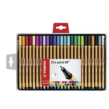 STABILO point 88 fineliner set - 30 mešanih barv - 0,4 mm - s kovino obdana filc konica - črnilo na vodni osnovi - šestkotno ohišje - prezračen pokrovček - kartonska etui