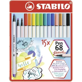 STABILO Pen 68 Brush - 15 barv - sortirano - tinta na vodni osnovi - Nemčija - odrasli in otroci