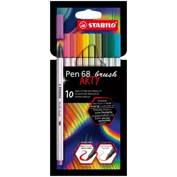 STABILO Pen 68 Brush ARTY Edition set čopičev - 10 mešanih barv v kartonski škatli