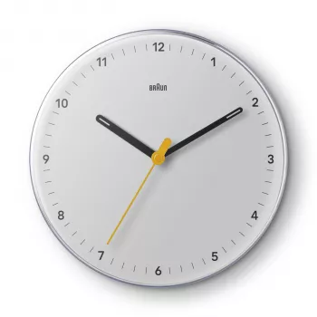 Braun BC26W kremenova stenska ura analogna Silent Sweep 23 cm bela