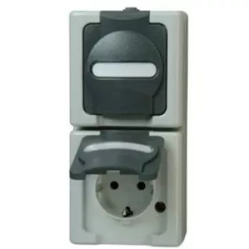 Heinrich Kopp 131456008 vtičnica Schuko 2-kratna navpična, nadometna, črno-siva, 250V, 16A
