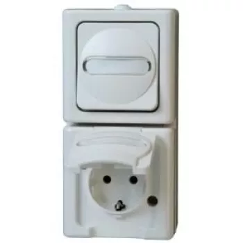 HEINRICH KOPP kombinacija navpičnega stikala/vtičnice Schuko nadometna za vlažne prostore IP44 arktično bela (130802000)