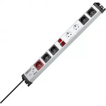 Heinrich Kopp POWERversal podaljšek z 7 vtičnicami AC, tip F, IP20, 3600 W, črno-sivo-rdeče-bela, kabel 1,4 m