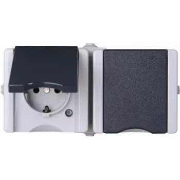 HEINRICH KOPP proAQA nadometna vtičnica za vlažne prostore 2-kratna vodoravna siva IP44 16A 250V (950656001)