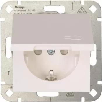 HEINRICH KOPP HK 07 enojna vtičnica Schuko z zložljivim pokrovom, čisto bela, vgradna, IP44, 250V/16A, 940129002