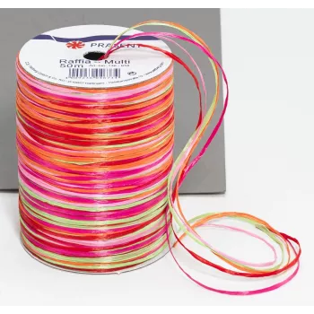 C.E. PATTBERG Raffia darilni trak mat roza-rdeče-oranžno-zelen 3,0 mm x 50,0 m