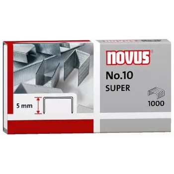 Novus Dahle No.10 SUPER sponke - dolžina kraka 5 mm - nerjavno jeklo - 1000 sponk - kapaciteta 20 listov