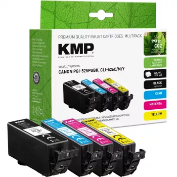 KMP kompatibilen komplet kartuš s črnilom, 4-kos paket, črna, cian, magenta, rumena, za Canon PGI-525/CLI-526