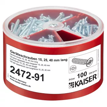 Kaiser Elektro 2472-91 škatla s sortimentom vijakov za naprave, 100 kosov na velikost 3,2x15/25/40 mm