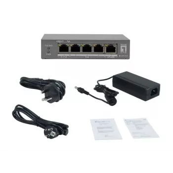 LevelOne GEP-0531 neupravljano stikalo PoE+, 3x GE PoE+ (30W) + 1x Hi-PoE (60W), proračun 60W, plastično namizno
