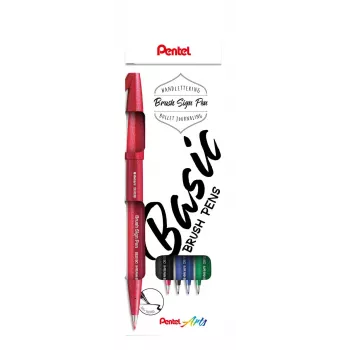 Pentel Sign Brush set 4 čopičev, mešane barve: črna, rdeča, modra, zelena