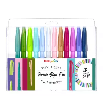 Pentel Brush Sign Pen Artist set 12 pastelnih čopičev SES15C-12