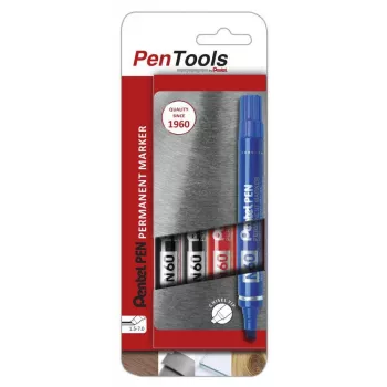 Pentel N60 trajni marker s klinasto konico, paket 4 kosov, mešane barve: črna, modra, rdeča, zelena