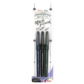 Pentel Arts Sign Pen Brush set kaligrafskih čopičev, črna, 3-delni