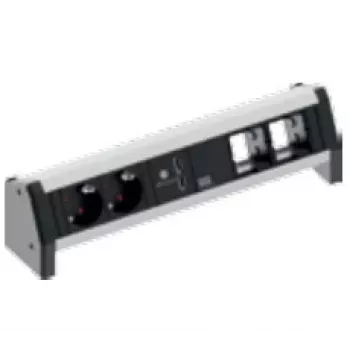 Bachmann DESK 1 namizno priključno polje, aluminij, črno, 2x vtičnici AC, 230 V, 16 A, funkcija polnjenja USB