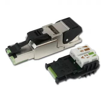 Telegärtner RJ45 konektor MFP8 Cat.6a (Deep), T568A s predmontiranim zaščitnim pokrovčkom, robustno ohišje iz tlačno litega cinka - 1 kos (J00026A2004)