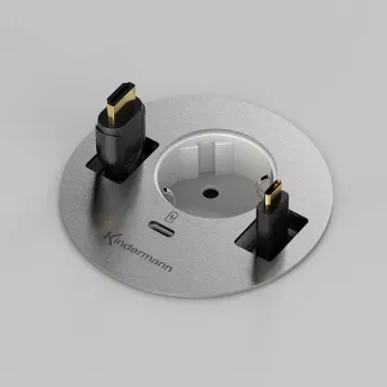 Kindermann CablePort table³ vgradna mizna priključna enota z 2x Schuko, 2x RJ45, 1x HDMI, 1x USB-A, srebrno-črna