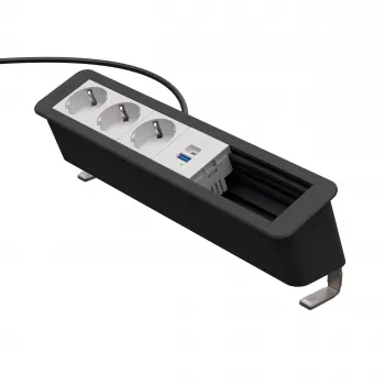 Kindermann CP Office Desk 6-f 3x vtičnica 1x USB A/C mizna priključna plošča, srebrno-črna
