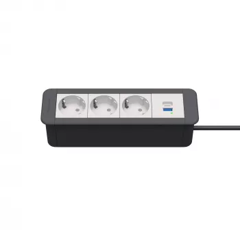 Kindermann CP Office Frame 4-kratni namizni priključni modul s 3x vtičnicami Schuko in 1x vrati USB-A za polnjenje (7551000223)