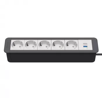 Kindermann CP Office Frame 6-kratni 5x napajalna vtičnica 1x polnilnik USB-A črn (7551000325)