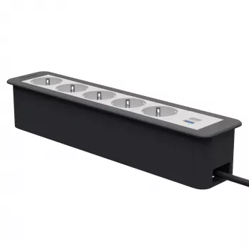 Kindermann CP Office Frame 6-kratni 5x napajalna vtičnica 1x polnilnik USB-A črn (7551000325)