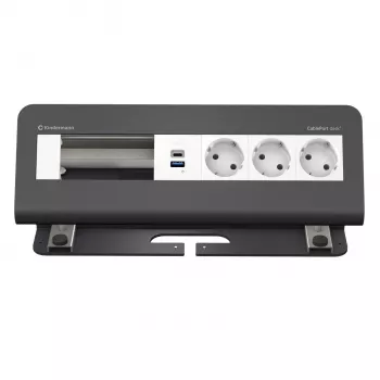 Kindermann CablePort desk² 6-kratni 3x Schuko 2x USB-A namizni priključni modul srebrno-črn