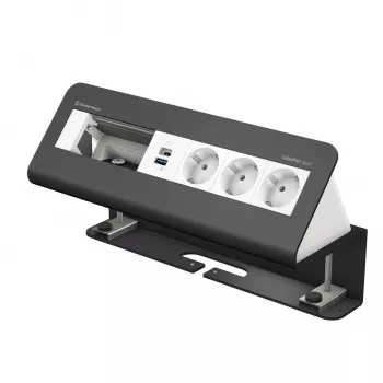 Kindermann CablePort desk² 6-kratni 3x Schuko 2x USB-A namizni priključni modul srebrno-črn