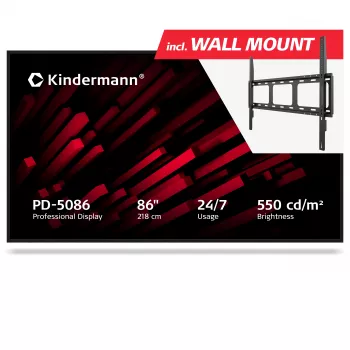Kindermann Display PD-5086 86 inch 4K UHD profesionalni digitalni signalni zaslon, 550 cd/m², 24/7, OPS reža, brez dotika
