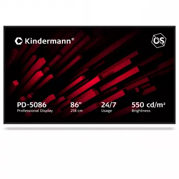 Kindermann Display PD-5086 86 inch 4K UHD profesionalni digitalni signalni zaslon, 550 cd/m², 24/7, OPS reža, brez dotika