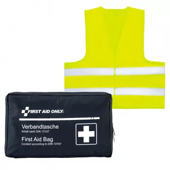 First Aid Only komplet prve pomoči za motocikle DIN 13167 moder z varnostnim jopičem