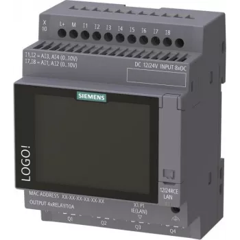 Siemens LOGO! 12/24 RCE logični modul z zaslonom, 8 DI/4 AI/4 releji, 12-24V DC, Ethernet, Modbus TCP/IP