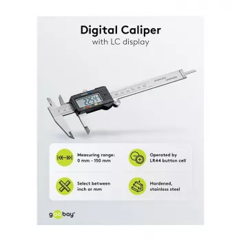 Goobay digitalno merilo 0-150 mm / 0-6 palcev nerjavno jeklo