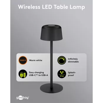 GOOBAY brezžična LED namizna svetilka, velikost S, 25 cm, črna