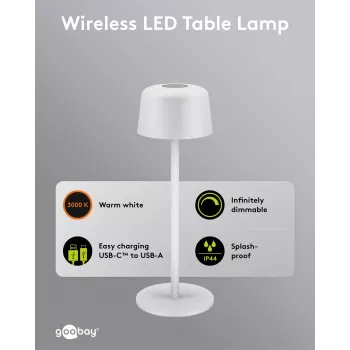 GOOBAY brezžična LED namizna svetilka, velikost S, 25 cm, bela