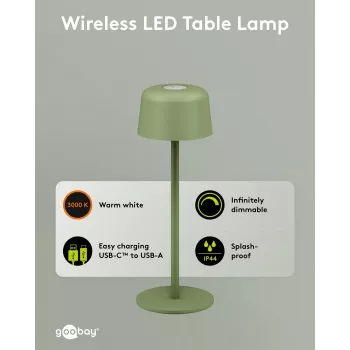 Goobay brezžična LED namizna svetilka, velikost S, 25 cm, zelena