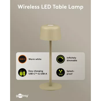 GOOBAY brezžična LED namizna svetilka, velikost S, 25 cm, bež