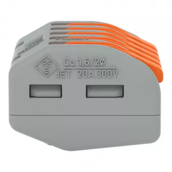 WAGO 222-415 5-žilni kompaktni spončni blok z vzvodom, vzmetni priključek, 32 A, 400 V, siva/oranžna