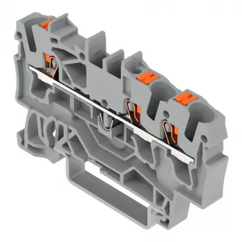 WAGO 2202-1301 - 3-polna prehodna vrstna sponka z gumbom, 2,5 mm², siva