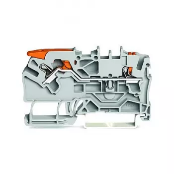 WAGO 2102-5201 2-žilna prehodna sponka z ročico in tipko, 2,5 mm², siva