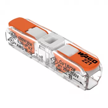 WAGO 221-2401 inline spojnik, 2-žilni, 0,2-4 mm², 600 kosov, prosojno/oranžen